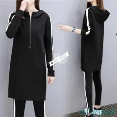 スポーツウェア上下セットレディースパーカーワンピースフード付きジャージセットジャージスキニーパンツパンツ大きいサイズ長袖秋冬細身無地