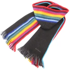 ポールスミス PAUL SMITH ストライプ リバーシブル マフラー ウール フリンジ ドイツ製 ブラック グレー マルチカラー /UO