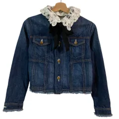 美品 LANVIN en Bleu ランバンオンブルー レースカラー デニムジャケット Gジャン ブルゾン サイズ38 インディゴ レディース 古着 中古 USED