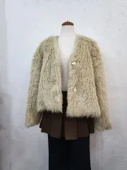 新品 アイボリー ファー ジャケットF