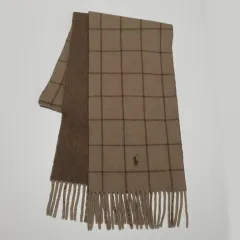 ポロラルフローレン ポニー CHECK リバーシブル 양면 ラムウール マフラー スカーフ ブラウン
