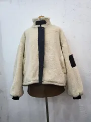 アイボリー ボア キルティング バイカラー ジャケット