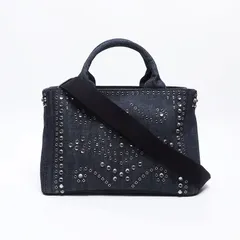 PRADA プラダ ハンドバッグ カナパ スタッズ デニム S【中古】