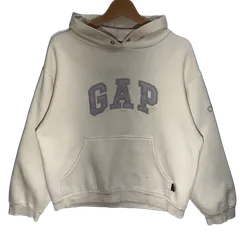 GAP ギャップ パーカー フーディー プルオーバー 長袖 フロント 袖 刺繍 U.K製 S/Mサイズ オフホワイト