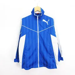 プーマ PUMA ジャージ ジャケット 長袖 ジップアップ シャドーストライプ 切替 ロゴ 150 ブルー×ホワイト スポーツウェア ※EKM