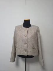 CIRCLE ツイード ノーカラー ジャケット ブラウン