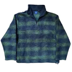 【90s】GAP オールドギャップ ハーフジップ フリース チェック柄 ドローコード付き ネイビー×グリーン Size S