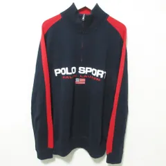 美品 20AW POLO RALPH LAUREN ポロラルフローレン ポロスポーツ ロゴ ハーフジップ ニット セーター S ネイビー×レッド メンズ 古着 中古 USED