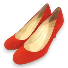 美品 Christian Louboutin クリスチャンルブタン スエード アーモンドトゥ ピンヒール パンプス 34.5 約21.5cm オレンジ レディース 古着 中古 USED
