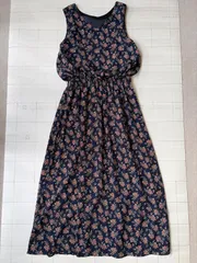 ト2512-③-5498 ヴィス　ViS  花柄ノースリーブワンピース　ネイビー　F