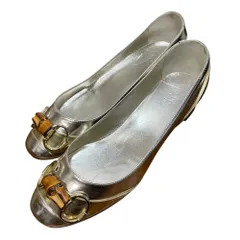 美品 GUCCI グッチ バンブー ホースビット ローヒールパンプス 35C 22cm相当 シルバー×ゴールド レディース 古着 中古 USED