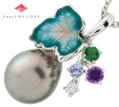 ミキモト エナメル ボタニカルモチーフ 黒蝶真珠(南洋真珠)   ペンダント・ネ