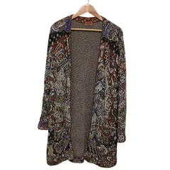 美品 MISSONI ミッソーニ ヴィンテージ フロントオープン ロング ニットカーディガン サイズM ブラウン マルチカラー レディース 古着 中古 USED