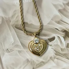 【美品】クリスチャン ディオール ハート ネックレス ペンダント GP ラインストーン ゴールド アクセサリー Christian Dior Vintage Heart Shape Rhinestone Necklace Gold 22327