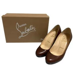 良品 Christian Louboutin クリスチャンルブタン チャンキーヒール レザー パンプス サイズ35.5 ブラウン レディース 古着 中古 USED