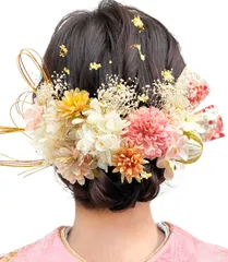 [JZOON] 髪飾り 【4色展開】 成人式 卒業式 結婚式 七五三 和装 振袖 浴衣に 袴 金箔 ドライフラワー プリザーブドフラワー高級造花 水引