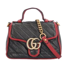 グッチ ミニトップハンドルバッグ GGマーモント ショルダーバッグ レザー 583571 ブラック レディース  GUCCI  中古 グッチ