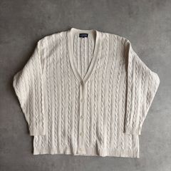 90S アラン編み カーディガン 金ボタン メンズ 古着 クリーム A3 