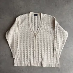 90s/LANDS'END/ランズエンド/コットンカーディガン/USA製/アメリカ製/ニット/ケーブル編み/立体/ざっくり/ホワイト/jmapleのサムネイル