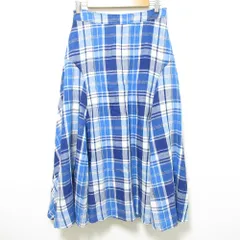 未使用 Polo by Ralph Lauren ポロバイラルフローレン リネン チェック ロングスカート サイズ4 ブルー  レディース 古着 中古 USED