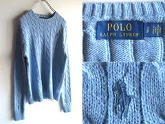 POLO RALPH LAUREN ラルフローレン ポロポニーロゴ刺繍 コットンニット ケーブルニット セーター S ライトブルー 水色 国内正規品