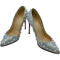 クリスチャン・ルブタン Christian louboutin クリスタルスタッズヒールパンプス シルバー レザー レディース パンプス