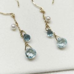 涼しげ クリア ブルー 3種の天然石 チェーン ピアス ロンドンブルー
