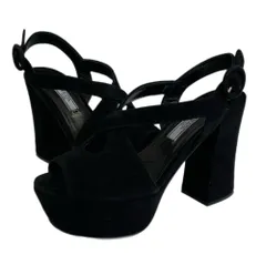 プラダ PRADA オープントゥ スウェード プラットフォームヒール 黒  レディース靴 サンダル ストラップ ブラック 34 1/2 (参考サイズ約21.5cm) 101sh-2452