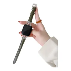 Apple Watch アップル ウォッチ フェイクレザー ブレスレット バンド 38/40/41mm　オリーブグリーン+シルバーバックル　590450384041