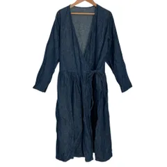 美品 nest Robe ネストローブ リネンデニム 長袖 ロング ラップドレス ワンピース インディゴブルー レディース 古着 中古 USED