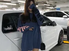 ロンT カットソー トップス 韓国 オルチャン レディース ストリート　ネイビー　006530M