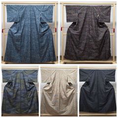 B◇着物くつろぎ 大島紬 着物 羽織 アンサンブル 3セット 6枚 着用