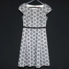 美品 TOCCA トッカ フラワーエンブロイダリー 半袖 洗える ワンピース サイズ00 ベージュ×ブラック レディース 古着 中古 USED