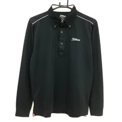 タイトリスト 長袖ポロシャツ 黒×白 ロゴ刺しゅう ボタンダウン メンズ M ゴルフウェア TITLEIST