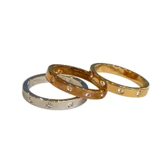 美品 SWAROVSKI スワロフスキー ストーン付き 三連リング シルバーカラー ゴールドカラー レディース 古着 中古 USED