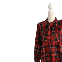 kutir【クティールとレトロ】ボウタイ チェック ティアード ロングワンピース Lサイズ 秋 冬  ML-858