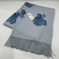 KO3756□LUCIANO SOPRANI カシミヤ100％ 大判 ストール マフラー 水色 薔薇柄 未使用タグ付き