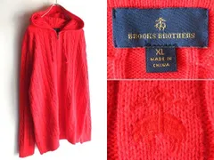 高級 BROOKS BROTHERS ブルックスブラザーズ ゴールデンフリース/羊ロゴ刺繍 コットンニット ケーブルニット ジップパーカー XL レッド 赤