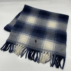 KO3746□Polo Ralph Lauren ポロ ラルフローレン マフラー チェック ポニー刺繍 ネイビー系