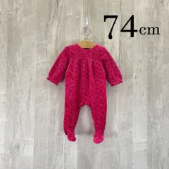 ap11505-2 OBAiBi オバイビ BABY ベビー カバーオール 70 12M 74cm ピンク ボタニカル柄 総柄 ストレッチ 肉厚 秋 冬 保温性 丸首 着せやすい スナップボタン 12ヶ月 OBAÏBI