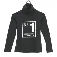 【美品】ルコックゴルフ 長袖ハイネックシャツ 黒×白 フロントプリント  レディース S ゴルフウェア le coq sportif