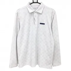 トミーヒルフィガー 長袖ポロシャツ 白 ロゴ総柄地模様 シリコンワッペン メンズ LL ゴルフウェア Tommy Hilfiger Golf