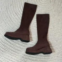 スウェード ブラウン ロングブーツ 厚底 230