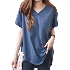 シンプル 無地 着痩せ 夏 おしゃれ ゆったり 綿 快適 tシャツ 吸汗性 Vネック 通気性 【着痩せ効果UP・夏日の定番・大人カジュアル】 インフォーマル トップス 大きいサイズ 半袖 お出かけ レディース 仕事 Ｔシャツ 通勤 [MOWO] バイト