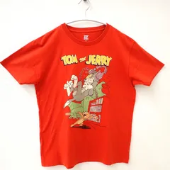 古着　Design Tshirts Store graniph  グラニフ　メンズロゴTシャツ　ユニセックス　TOM and JERRY トムとジェリー　イラストTシャツ　オレンジ系　赤色