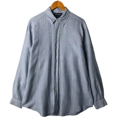 古着 ラルフローレン Ralph Lauren RALPH LAUREN GOLF チェック柄 長袖 リネン×シルク ボタンダウンシャツ メンズM相当/eaa584573