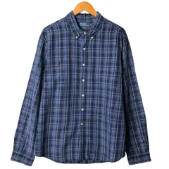 古着 ラルフローレン Ralph Lauren CUSTOM FIT チェック柄 長袖 リネン×シルク ボタンダウンシャツ メンズXXL相当/eaa584574
