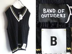 新品タグ付 BAND OF OUTSIDERS バンドオブアウトサイダーズ コットンウール オーバーサイズ チルデンニットベスト ケーブルニット M 紺白黄