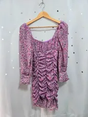 新品 ザラ フラワー シャーリング ミニ ワンピース パープル S