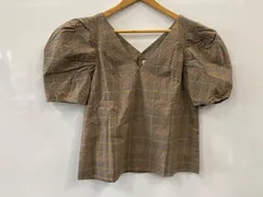 c630⚫︎vis-a-vis⚫︎ビザビ⚫︎チェック⚫︎パフスリーブ⚫︎ブラウス⚫︎シャツ⚫︎sizeF⚫︎ブラウンx紺